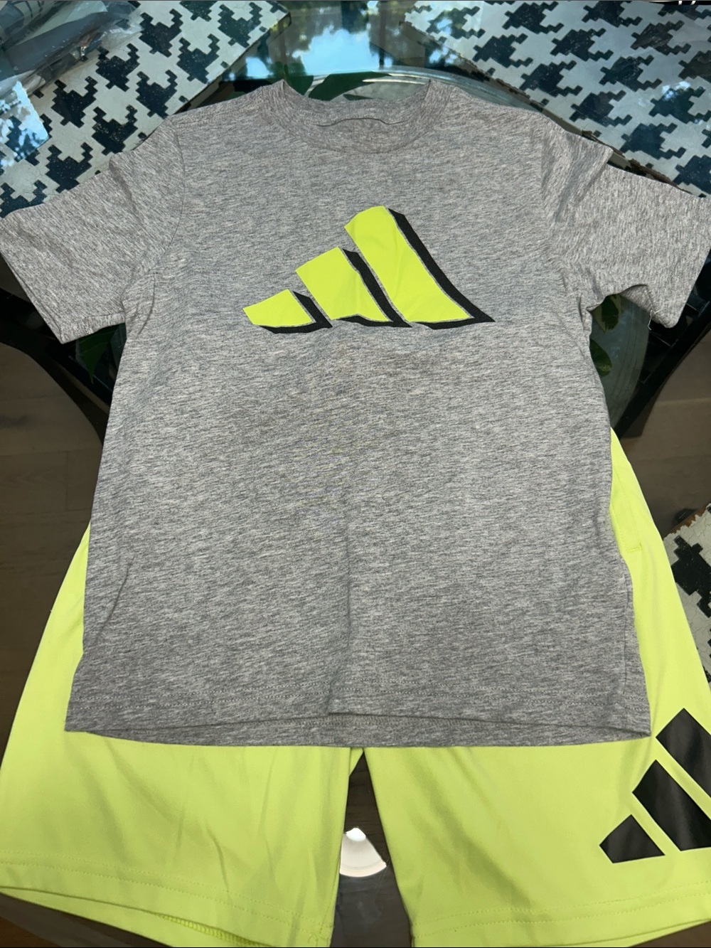 adidas Grey Heather Tee with Neon Yellow Logo